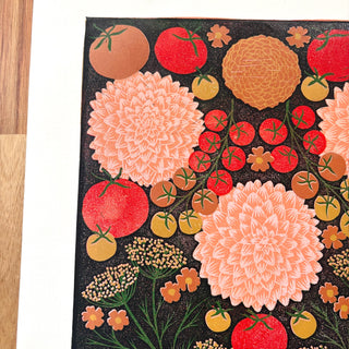 Hand Block Printed "August Garden" Reduction Print - No. 17
