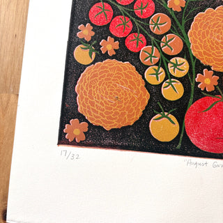 Hand Block Printed "August Garden" Reduction Print - No. 17