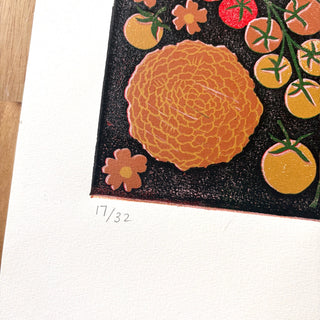 Hand Block Printed "August Garden" Reduction Print - No. 17