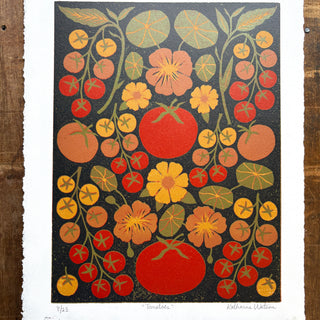 Hand Block Printed "Tomatoes" Reduction Print - No. 8