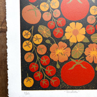 Hand Block Printed "Tomatoes" Reduction Print - No. 8