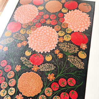 Hand Block Printed "August Garden" Reduction Print - No. 17