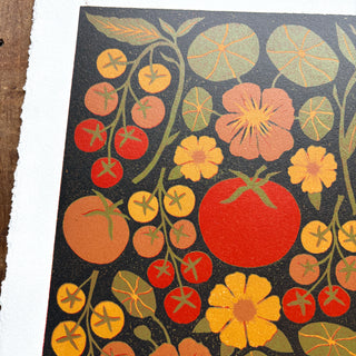 Hand Block Printed "Tomatoes" Reduction Print - No. 8