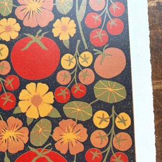 Hand Block Printed "Tomatoes" Reduction Print - No. 8