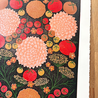 Hand Block Printed "August Garden" Reduction Print - No. 17