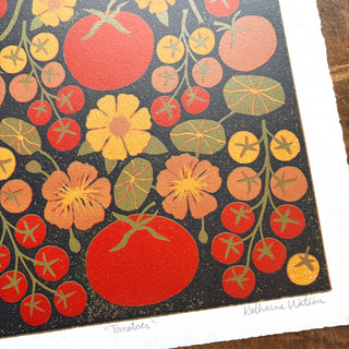 Hand Block Printed "Tomatoes" Reduction Print - No. 8