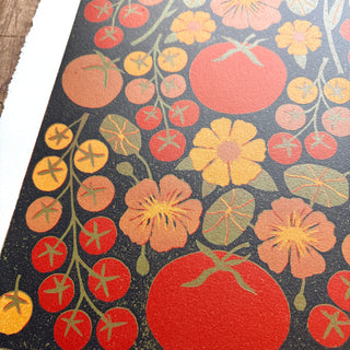 Hand Block Printed "Tomatoes" Reduction Print - No. 8
