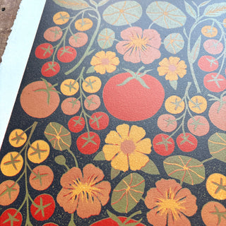 Hand Block Printed "Tomatoes" Reduction Print - No. 8