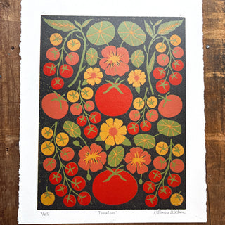Hand Block Printed "Tomatoes" Reduction Print - No. 7
