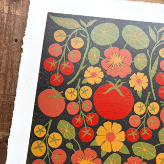 Hand Block Printed "Tomatoes" Reduction Print - No. 7