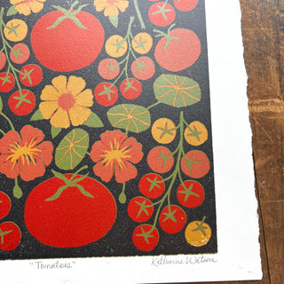 Hand Block Printed "Tomatoes" Reduction Print - No. 7