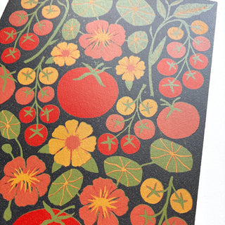 Hand Block Printed "Tomatoes" Reduction Print - No. 7