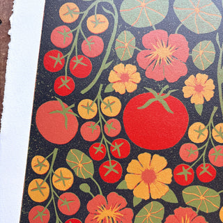 Hand Block Printed "Tomatoes" Reduction Print - No. 7