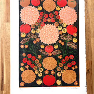Hand Block Printed "August Garden" Reduction Print - No. 19