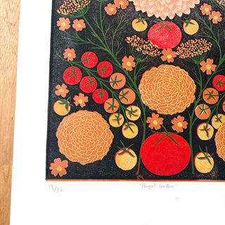 Hand Block Printed "August Garden" Reduction Print - No. 19