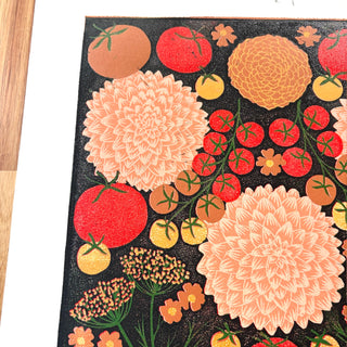 Hand Block Printed "August Garden" Reduction Print - No. 19