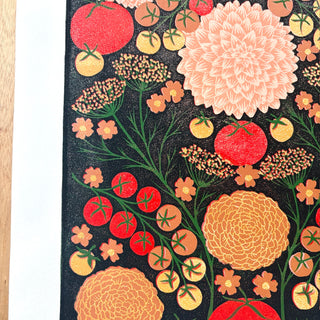 Hand Block Printed "August Garden" Reduction Print - No. 19
