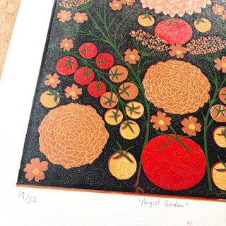 Hand Block Printed "August Garden" Reduction Print - No. 19