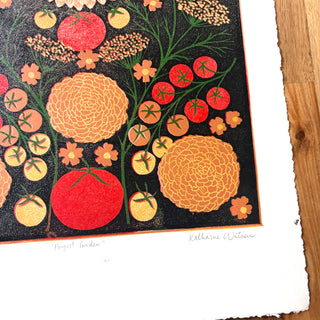 Hand Block Printed "August Garden" Reduction Print - No. 19