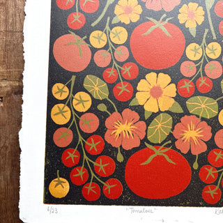 Hand Block Printed "Tomatoes" Reduction Print - No. 6