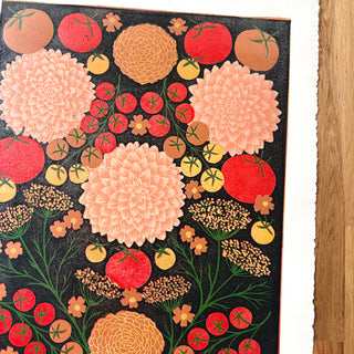 Hand Block Printed "August Garden" Reduction Print - No. 19