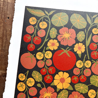 Hand Block Printed "Tomatoes" Reduction Print - No. 6