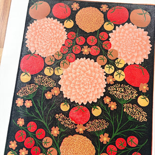 Hand Block Printed "August Garden" Reduction Print - No. 19