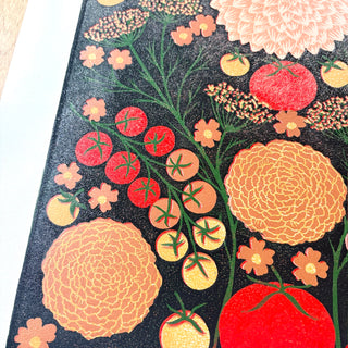 Hand Block Printed "August Garden" Reduction Print - No. 19