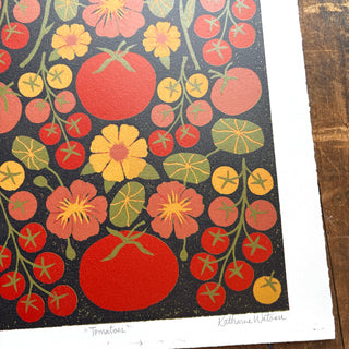 Hand Block Printed "Tomatoes" Reduction Print - No. 6