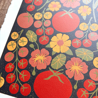 Hand Block Printed "Tomatoes" Reduction Print - No. 6