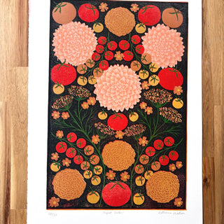 Hand Block Printed "August Garden" Reduction Print - No. 20