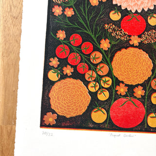 Hand Block Printed "August Garden" Reduction Print - No. 20