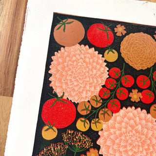 Hand Block Printed "August Garden" Reduction Print - No. 20