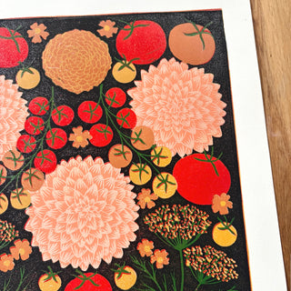 Hand Block Printed "August Garden" Reduction Print - No. 20