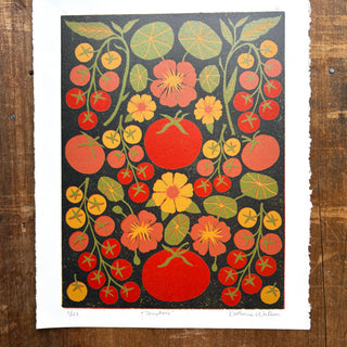 Hand Block Printed "Tomatoes" Reduction Print - No. 5