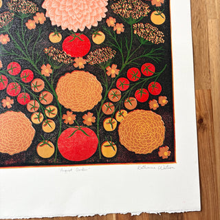 Hand Block Printed "August Garden" Reduction Print - No. 20