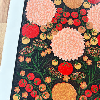 Hand Block Printed "August Garden" Reduction Print - No. 20