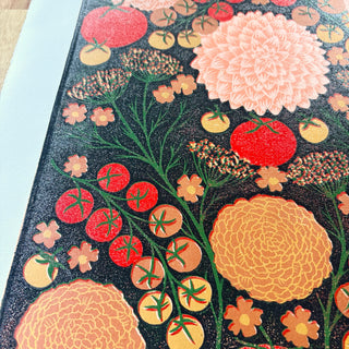Hand Block Printed "August Garden" Reduction Print - No. 20