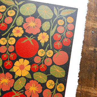 Hand Block Printed "Tomatoes" Reduction Print - No. 5