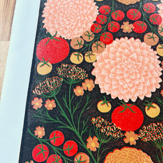 Hand Block Printed "August Garden" Reduction Print - No. 20