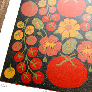 Hand Block Printed "Tomatoes" Reduction Print - No. 5