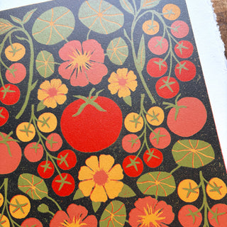 Hand Block Printed "Tomatoes" Reduction Print - No. 5