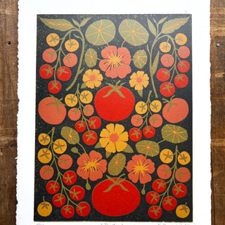 Hand Block Printed "Tomatoes" Reduction Print - No. 4
