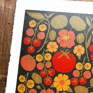 Hand Block Printed "Tomatoes" Reduction Print - No. 4