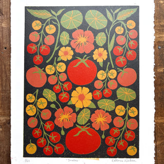 Hand Block Printed "Tomatoes" Reduction Print - No. 3
