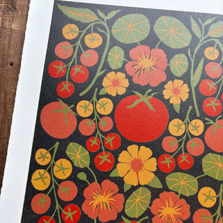 Hand Block Printed "Tomatoes" Reduction Print - No. 3