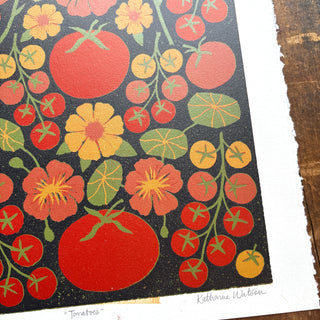 Hand Block Printed "Tomatoes" Reduction Print - No. 3