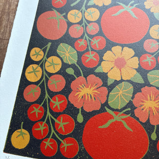 Hand Block Printed "Tomatoes" Reduction Print - No. 3