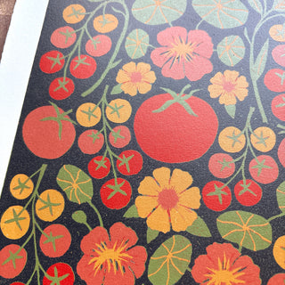 Hand Block Printed "Tomatoes" Reduction Print - No. 3