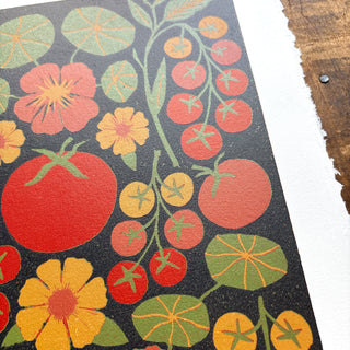 Hand Block Printed "Tomatoes" Reduction Print - No. 3